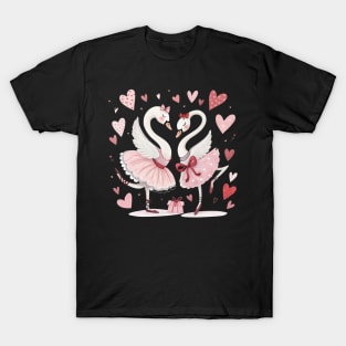 Swans Dancers Valentine's Day - Elegant Swan Couple Dancing in Perfect Harmony T-Shirt